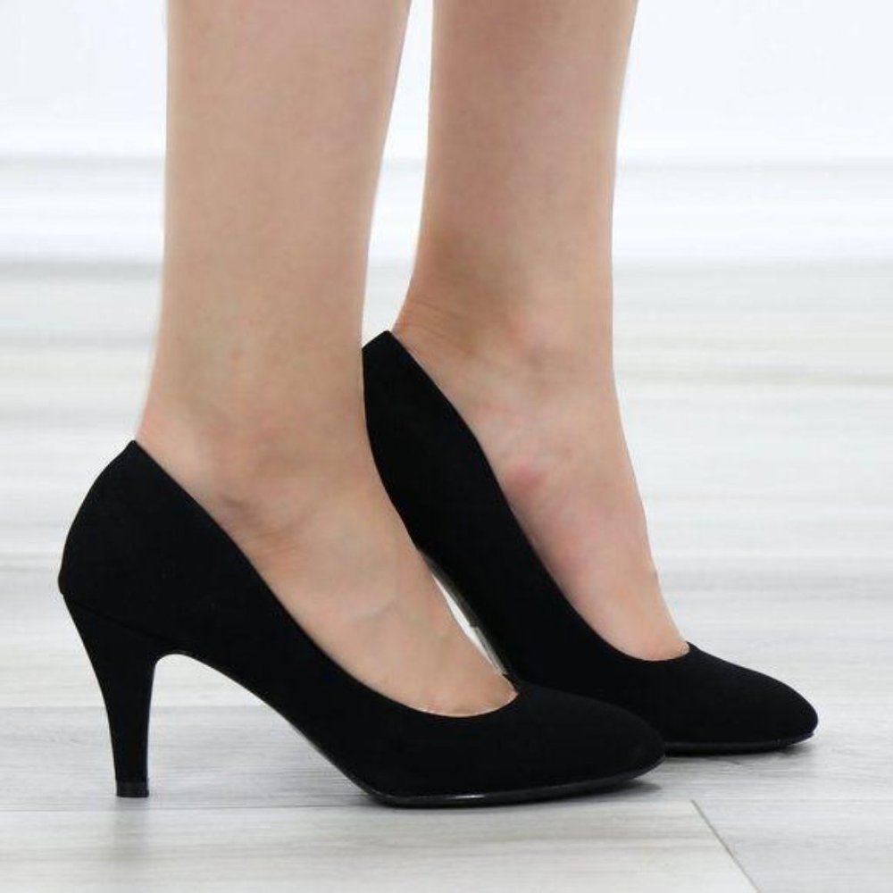 Closed Toe Low Mid Heel Dress Velvet Pump - Picture 3 of 16